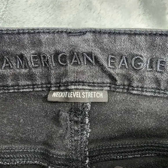 American Eagle Jeans Womens‎ 4 Black Distressed Ripped High Rise Jegging Stretch - Picture 3 of 13